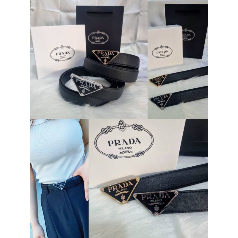 พร้อมส่งในไทย เข็มขัดแฟชั่นPRA** Triangle Saffiano Logo Belt เข็มขัดพราด้าทรงสามเหลี่ยม "พร้อมกล่องแฟชั่น