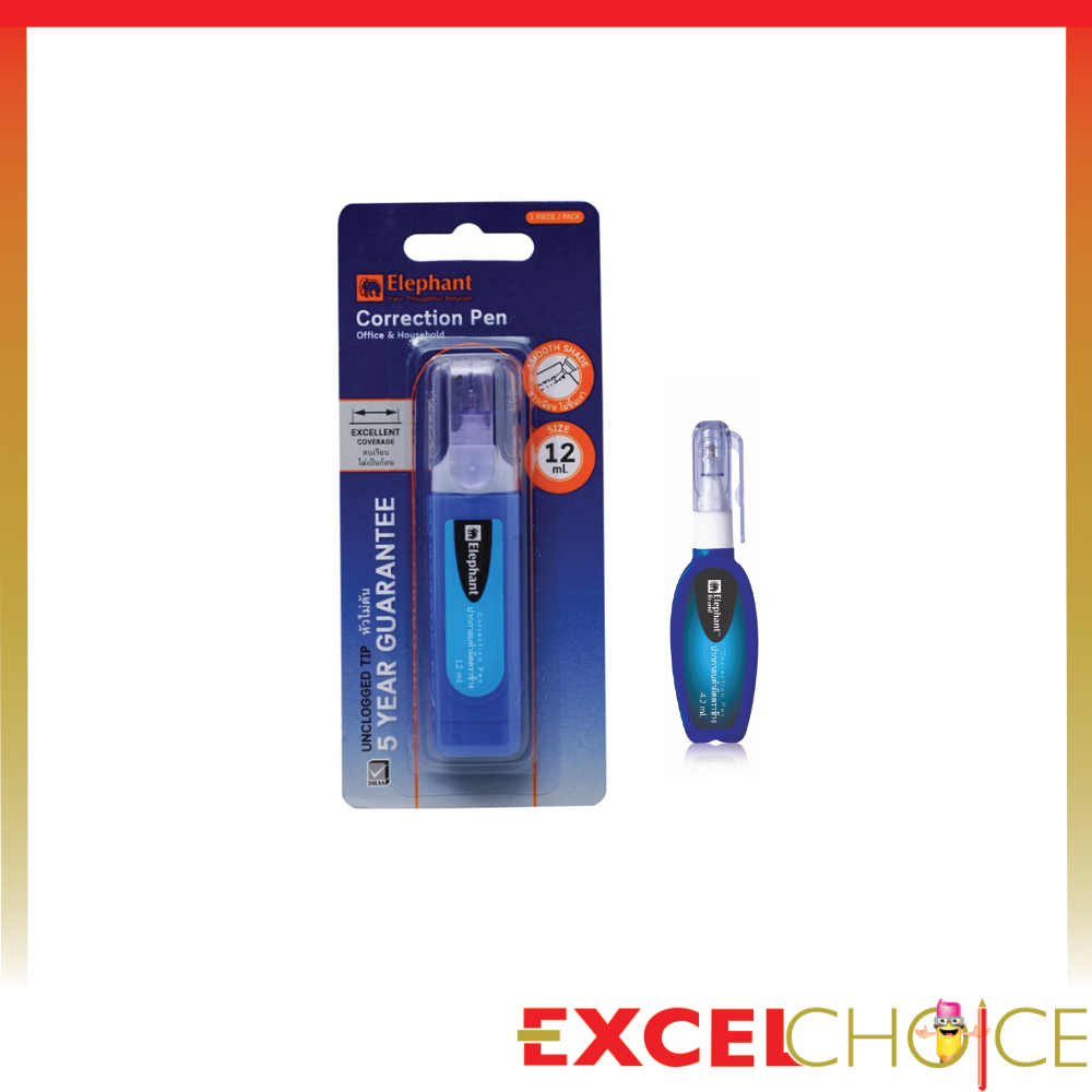 [ซื้อครบ129บาท แถมแฟ้มกระดุม] ตราช้าง ปากกาลบคำผิด 4.2 มล. 12 มล. Elephant