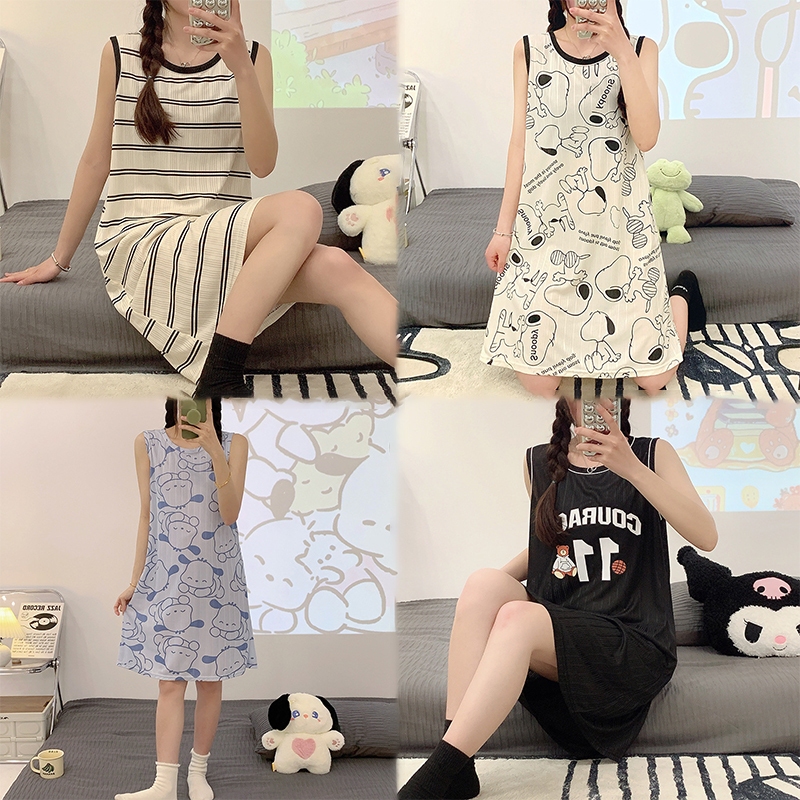 Sexy Girl ชุดนอนการ์ตูน ชุดนอนผู้หญิงกระโปรง snoopy ชุดลำลองที่สวมใส่สบาย ผ้าระบายอากาศได้ดี พร้อมส่ง（H9296）
