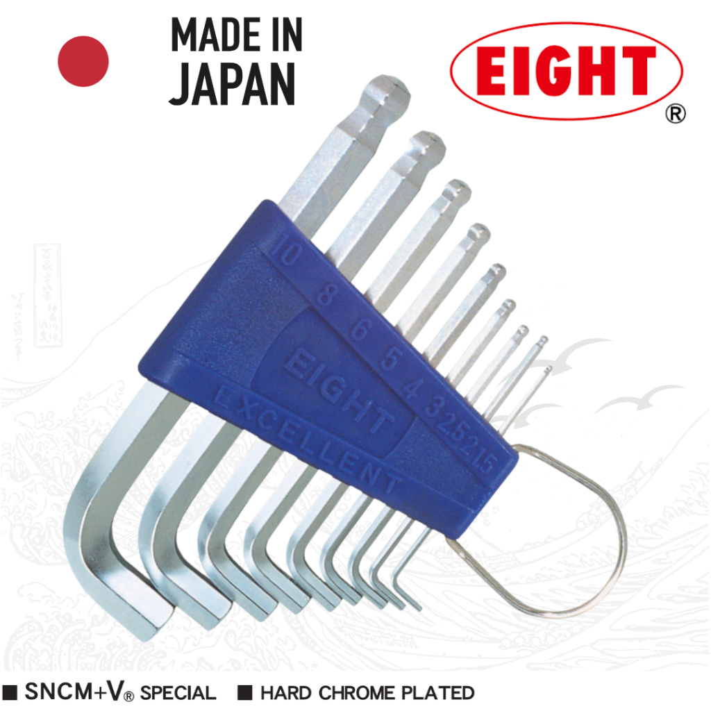 EIGHT ประแจหกเหลี่ยมหัวบอลเตเปอร์ สั้น สีขาว คอสั้น 9ตัวชุด (มิล) No.TTR-S9/TTR-S9Z