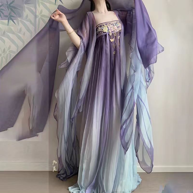 ต้นฉบับฤดูใบไม้ผลิบทกวีตอนเย็น Hanfu ผู้หญิงถังผีเสื้อเสื้อแขนใหญ่ Khozi กระโปรงฤดูใบไม้ผลิและฤดูร้อนทุกวัน