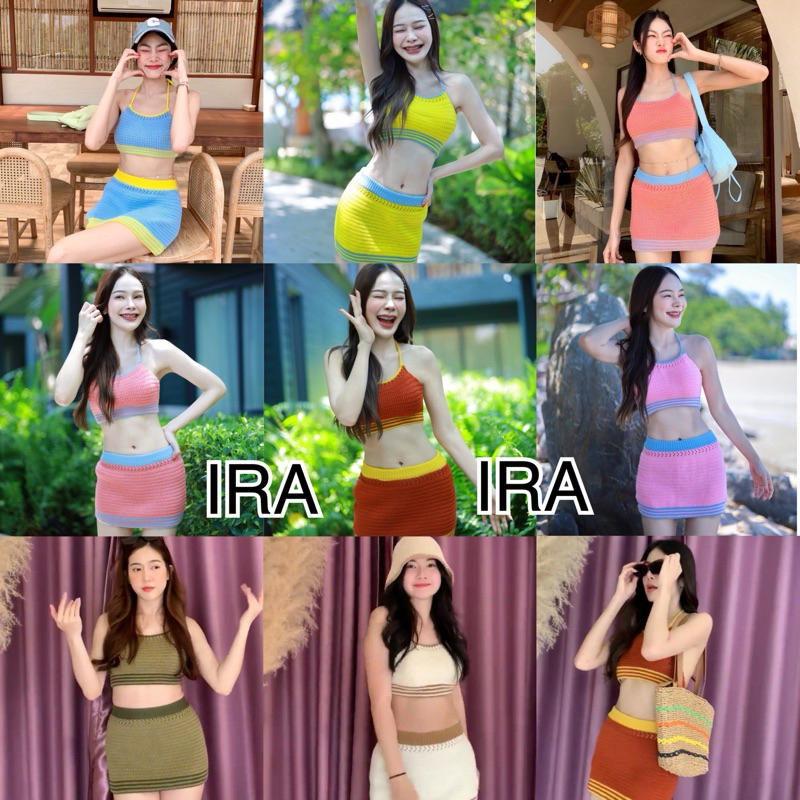 BY IRA Maple Syrup Set ชุดเซ็ต2ชิ้นเกาะอก+กระโปรงไหมพรม ดีเทลคล้องคอสุดแซ่บ สายฝอ ชุดเซ็ตทะเล ต้องตำ!!!
