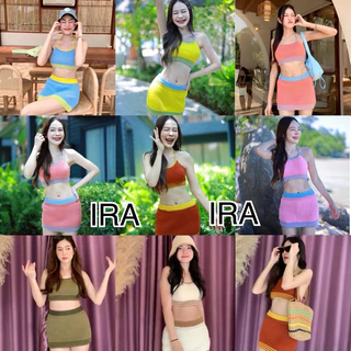 BY IRA Maple Syrup Set ชุดเซ็ต2ชิ้นเกาะอก+กระโปรงไหมพรม ดีเทลคล้องคอสุดแซ่บ สายฝอ ชุดเซ็ตทะเล ต้องตำ!!!