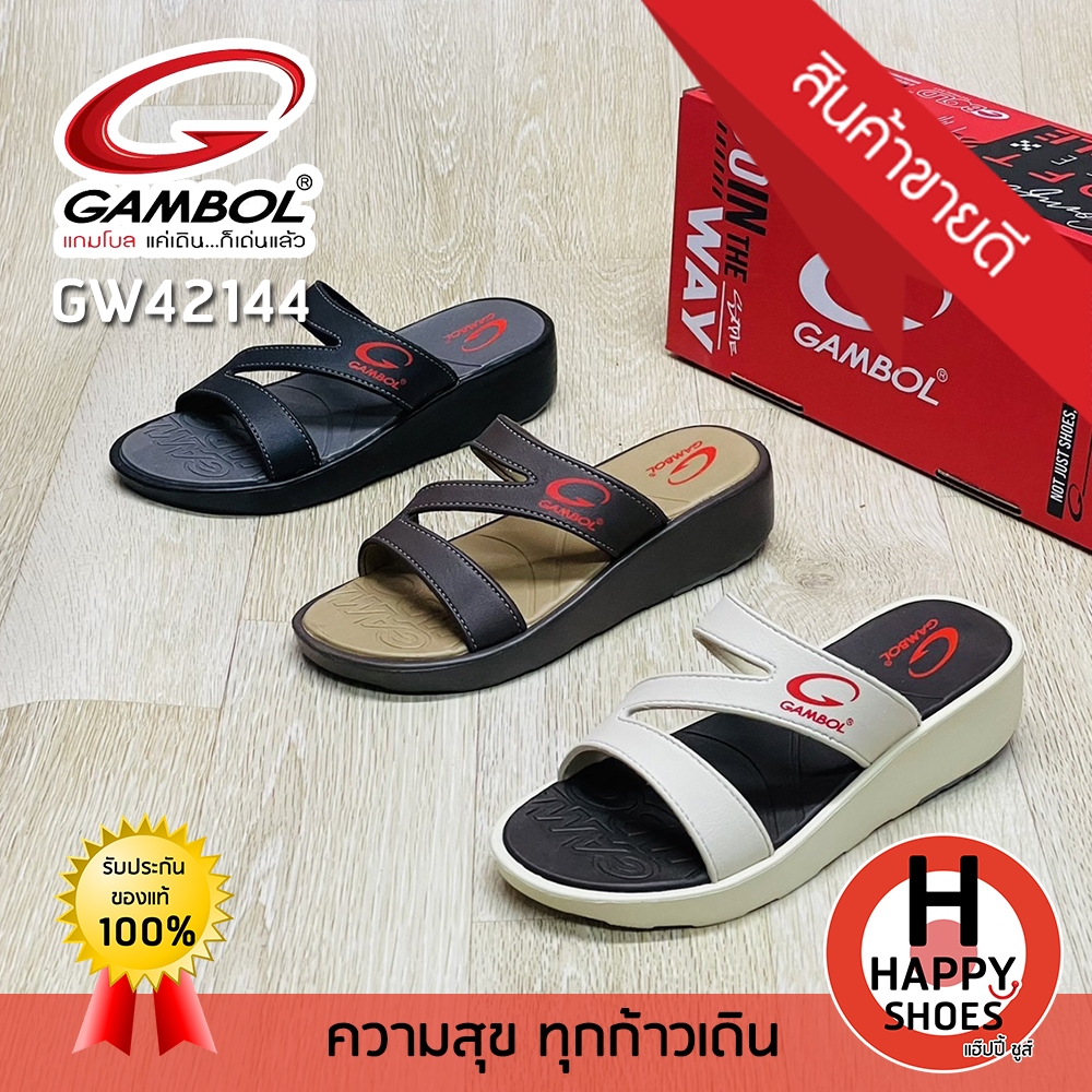 [ ของแท้100% ส่งเร็ว เบอร์36-39] GAMBOL รองเท้าสวมหญิง รองเท้าแตะหญิง เพื่อสุขภาพ รุ่น GW42144 สวย นุ่มเบา สบายเท้า