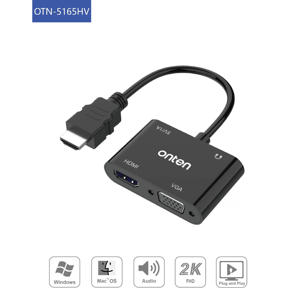 Onten OTN-5165HV HDMI to HDMI +VGA Adapter with Audio