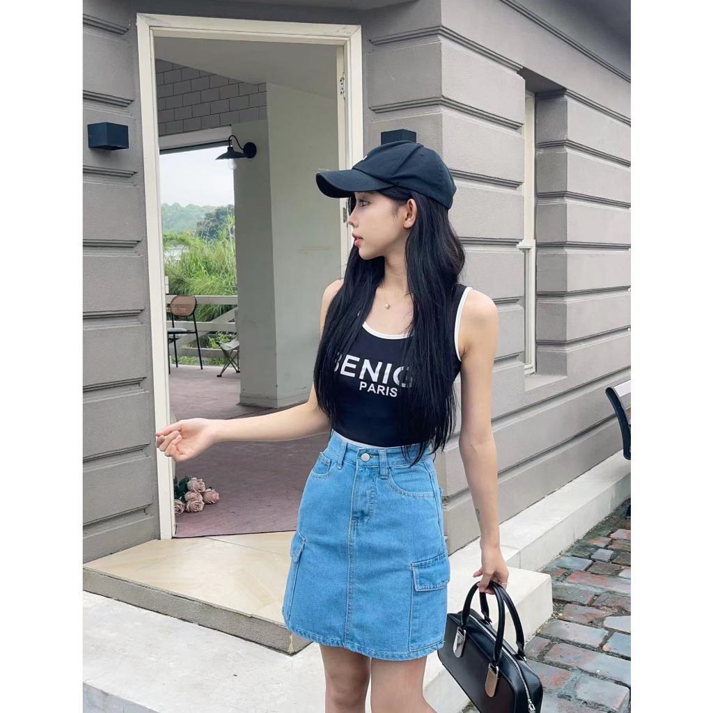 ส่งทันที Cici(NO. 208)กระโปรงยีนส์คาโก้ทรงเอ ไม่มีซับใน ผ้าดีมาก สวยเก๋เรียบง่าย - รูปที่ 6