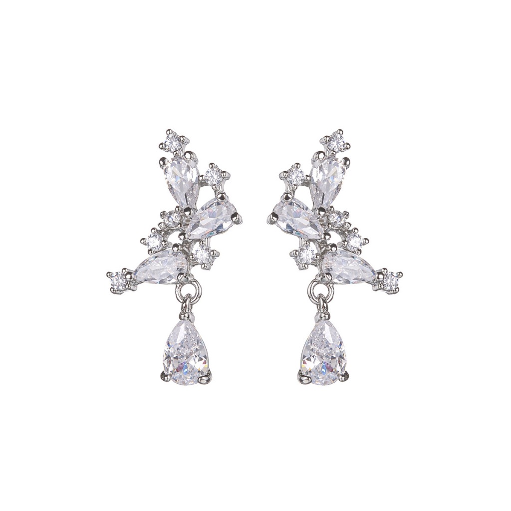Neriza Jewelry ต่างหูระย้าเพชรสังเคราะห์ประกายเทียบเท่าเพชรแท้ ก้านเงินแท้925 รหัส NE185