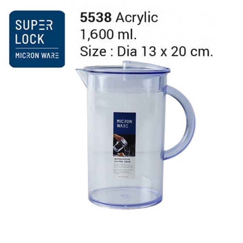 ￼Super Lock รุ่น 5538 เหยือกน้ำอะคริลิก ความจุ 1600 มล. ปราศจากสารก่อมะเร็ง (BPA Free)