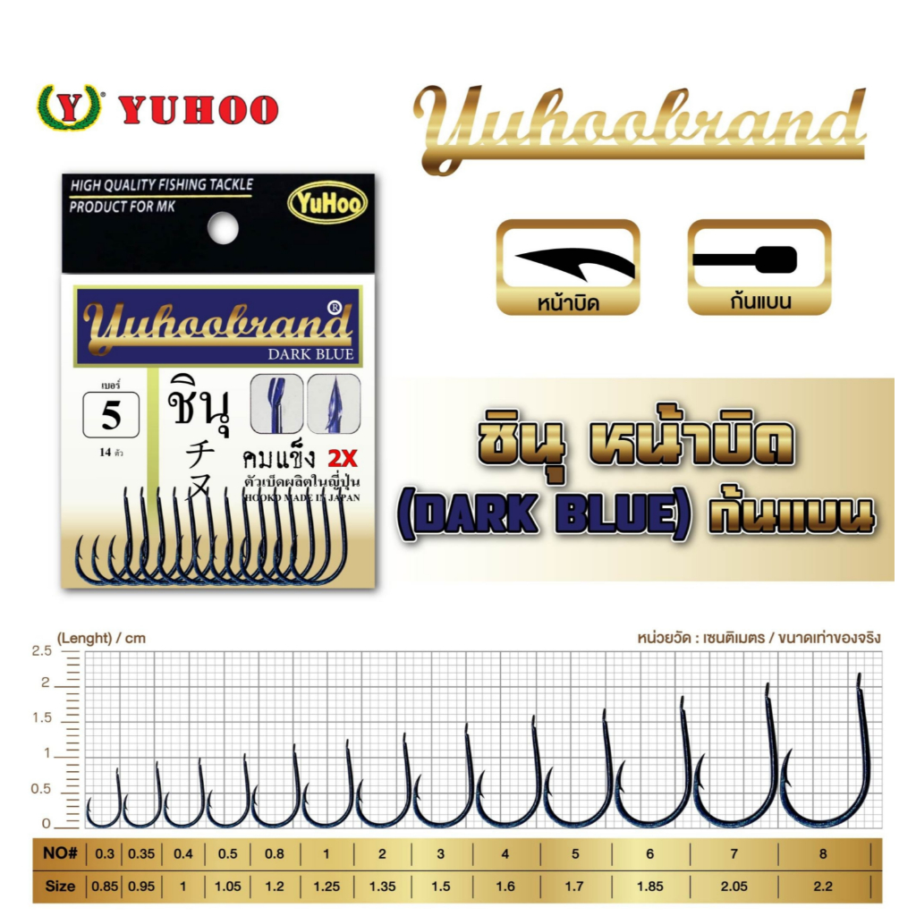 เบ็ด Yuhoo ชินุหน้าบิดก้นแบน (Dark Blue)