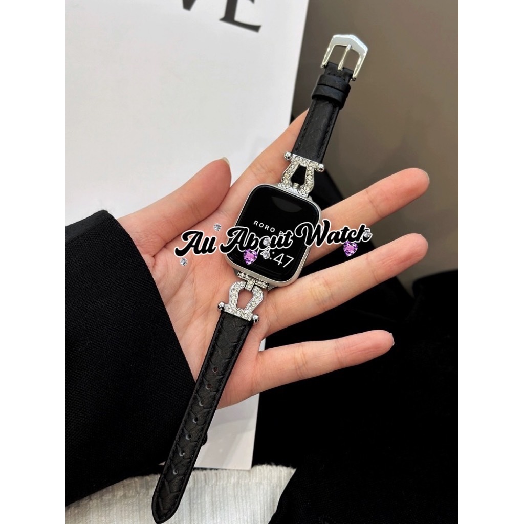 พร้อมส่ง สายหนัง Cowhide ลายงู ประดับเพชร แบบเข็มขัด ใช้ได้กับ Smart Watch 9 8 7 6 5 4 3 2 1 Se Ultra CD99 X69 X29 HK9