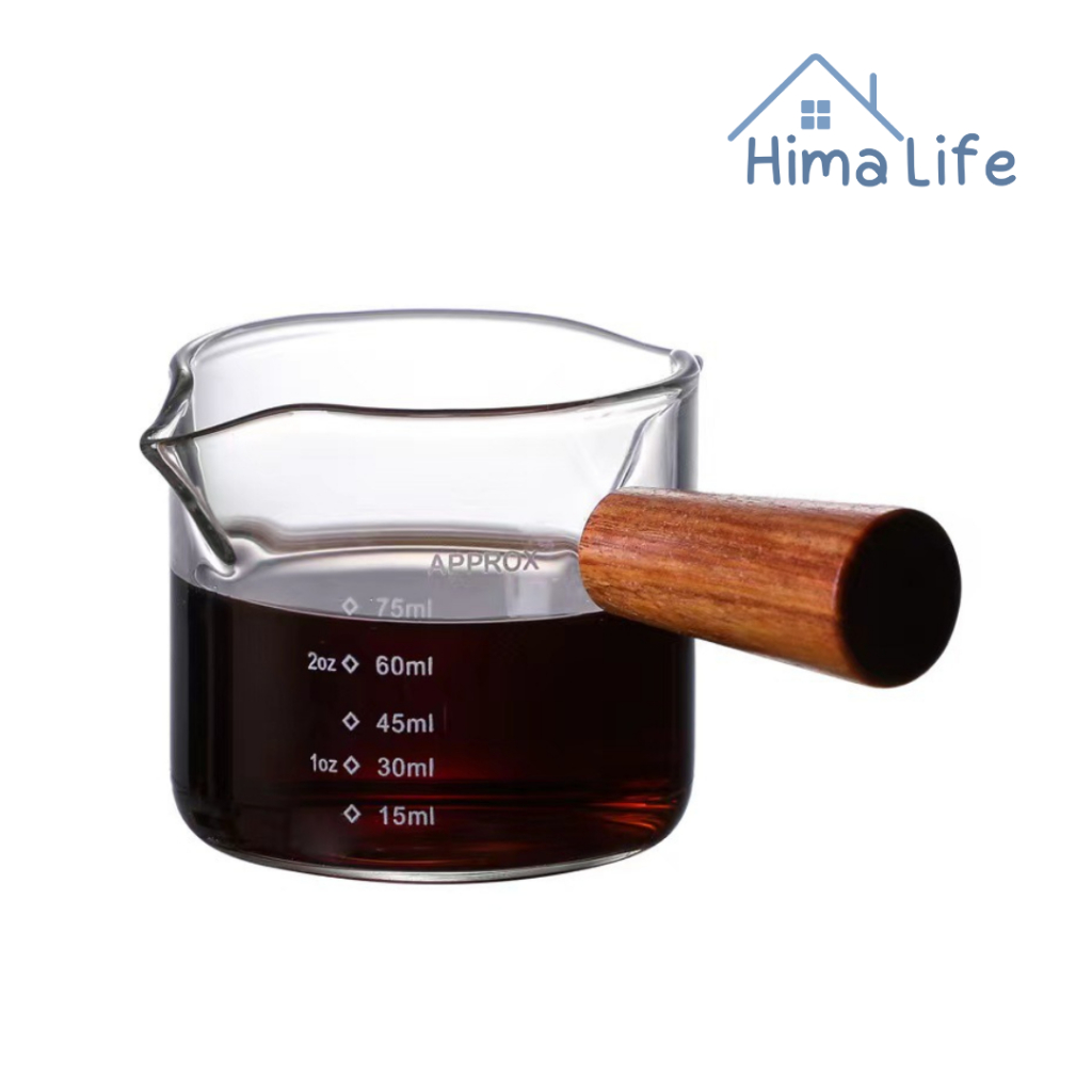ถ้วยตวงแก้ว ถ้วยตวงด้ามไม้ สำหรับตวงกาแฟ ตวงนม 75ml 150ml. Hima Life