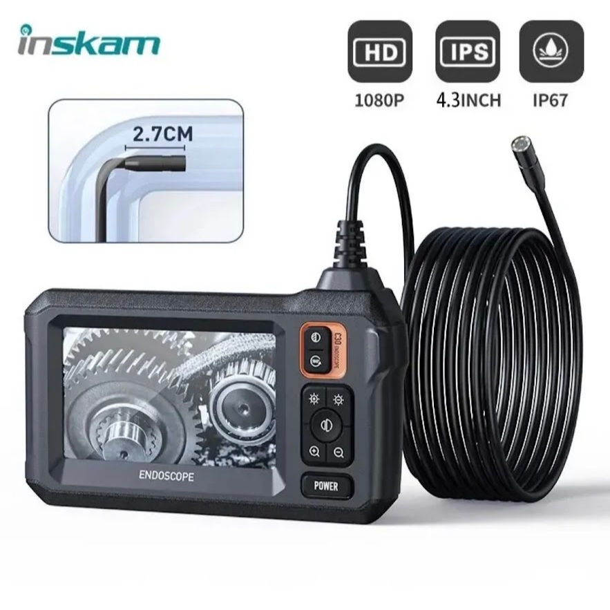 Inskam กล้องเครื่องส่องตรวจอุตสาหกรรม1080P 4.3นิ้ว IPS กล้องตรวจสอบรถยนต์เลนส์เดี่ยวกล้อง8มม. กันน้ำ IP67 8 LED