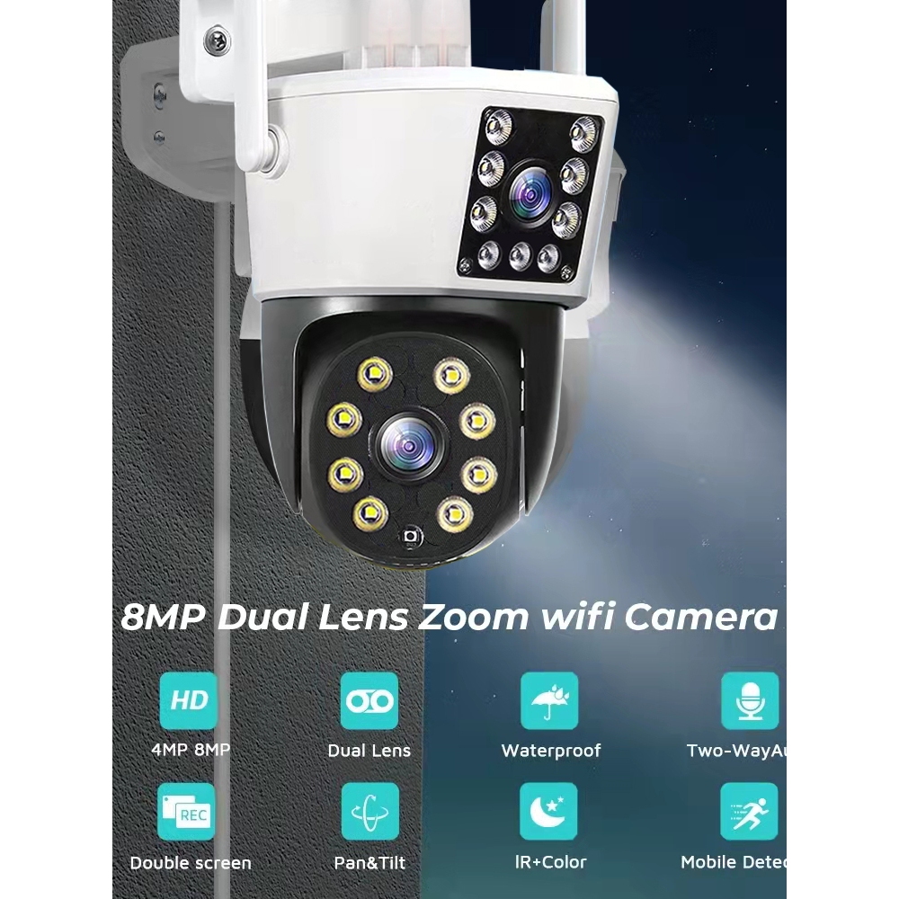 EYEVISION Dual Camera 2in1 2กล้องดูพร้อมกันได้ กล้องวงจรปิด wifi ip camera กลางคืนภาพสี พูดโต้ตอบได้