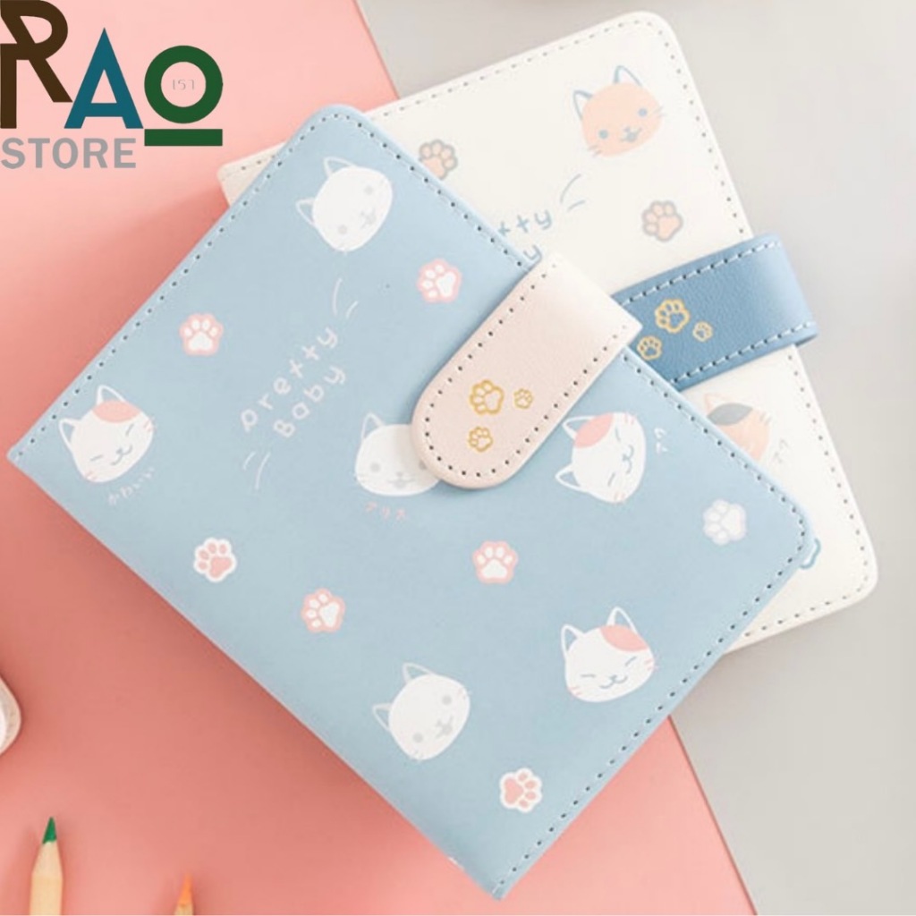 RAO Store พร้อมส่ง สมุดโน๊ตลายน้องแมวน่ารัก ขนาดA6 ปกหนังPu ตัวปิดเป็นแม่เหล็ก กระดาษด้านในมี96แผ่น
