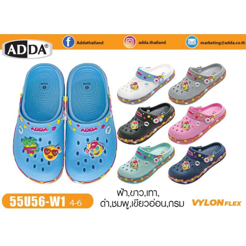 Adda รองเท้าหัวโต แอดด้า รุ่นใหม่ นิ่ม เบา ไม่ลื่น ลายน่ารัก เบอร์4-6 55U56