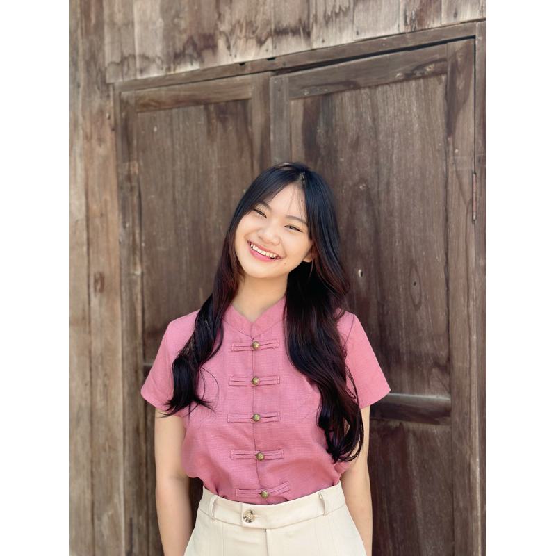 เสื้อผ้าฝ้ายพื้นเมืองผู้หญิงคอจีนกระดุมหน้า