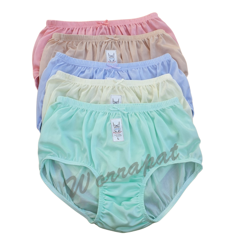 กางเกงในผ้าเงาไนล่อน มี 6 ขนาด  F-L-XL-LL-3L-4L  เกรด A ยางเเบน-ยางหุ้มไม่เจ็บเอว เเพค 5 - 10 -12 ตัว