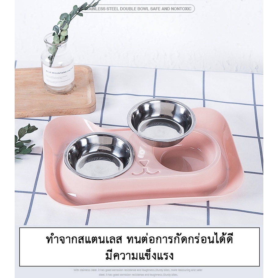 ชามอาหารกันมด ชาม2หลุม  ถ้วยอาหารแมว ชามสัตว์เลี้ยง สุนัข หมา แมว แบบแสตนเลส หน้าแมว ถ้วยอาหารหมา BC - รูปที่ 4