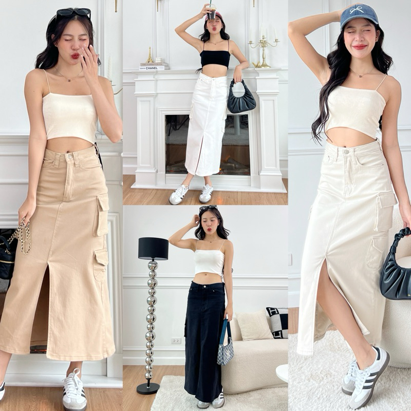 Cargo Skirts กระโปรงคาร์โก้ ตัวยาว ผ่าหน้า