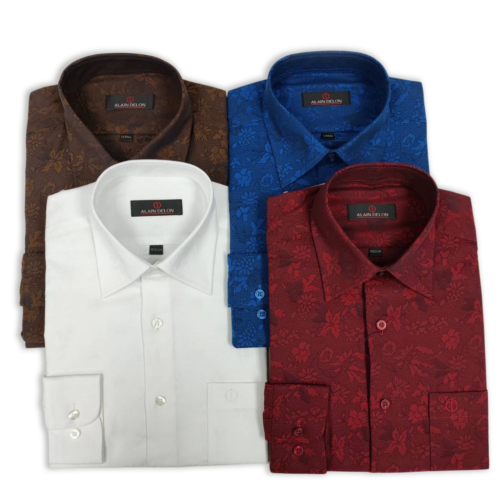 Alain Delon เสื้อเชิ้ตแขนยาว ทรง Basic ชายเสื้อตรง (ผ้าแจ็คการ์ด) รุ่น AJP023-0,025-0