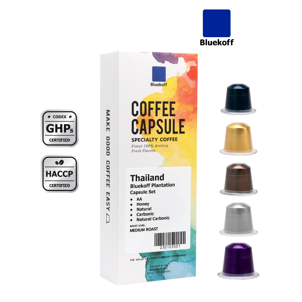BLUEKOFF กาแฟแคปซูล อราบิก้า 100 % Bluekoff Plantation: Capsule Set (คั่วกลาง) (1กล่อง มี 10 แคปซูล)