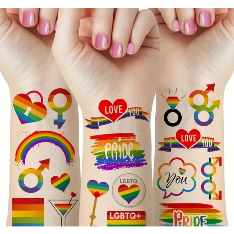 120*69mm แทคทูสีรุ้ง แทคทู สีรุ้ง รอยสักสีรุ้ง รอยสัก ล้างออกได้ LGBT LGBTQ LGBTQA+ Rainbow Temporary Tattoo Sticker
