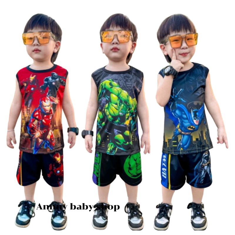 [พร้อมส่ง]ชุดกล้าม ขาสั้นลายใหม่ล่าสุดผ้าไมโครเนื้อเรียบพิมพ์ลาย ใส่สบายเหมาะสำหรับน้องเด็กผู้ชาย