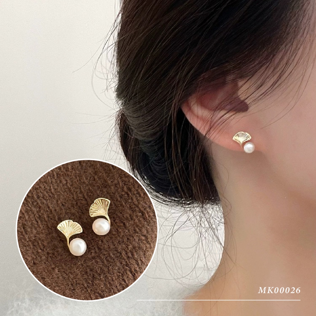 ส่งฟรี Sweetssparkles ต่างหูแบรนด์ ต่างหู ก้านเงินแท้ ต่างหูผู้หญิง ชุบทอง 14k ไข่มุกและคริสตัล MK00026