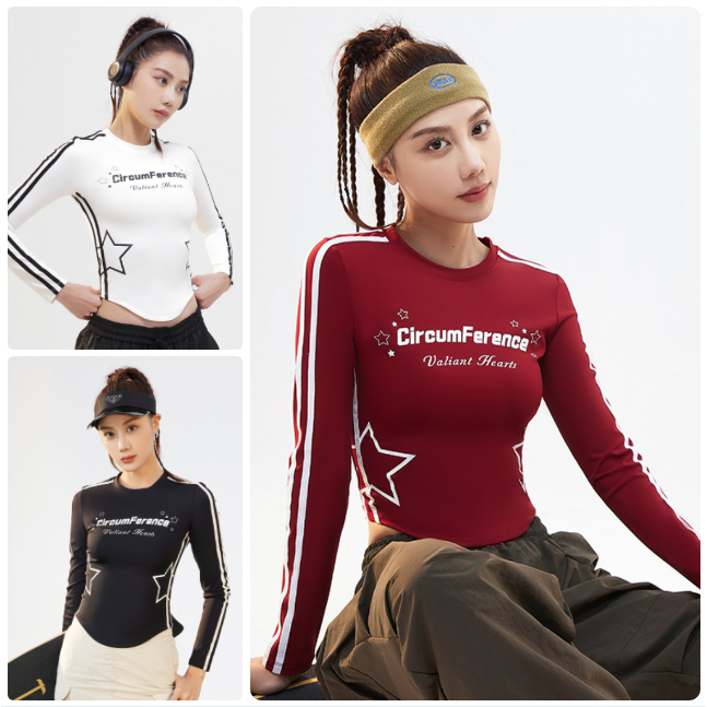 2024รุ่นใหม่ (YOGA-140) เสื้อครอปแขนยาว ผ้าไลคร่า เสื้อยืดออกกำลังกายแขนยาว ลายดาวCircumFerence