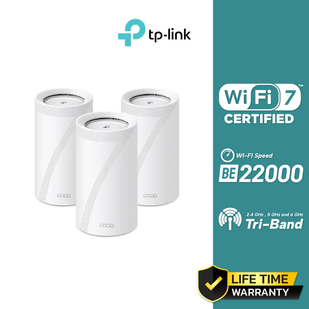 TP-Link BE22000 Tri-Band Whole Home Mesh WiFi 7 System รุ่น Deco BE85 (3-Pack)