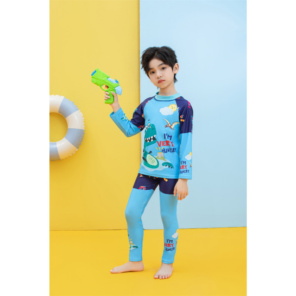 jqk ชุดว่ายน้ำ สําหรับเด็ก เสื้อแขนยาว+กางเกงขายาว มีหมวกให้ด้วย (มี4ลาย ให้เลือก) รุ่น 0749-0750-0753-0757