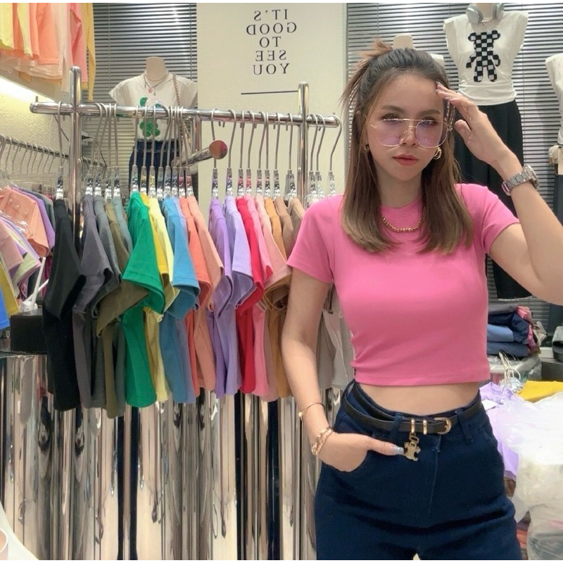 303 DEEZYY เสื้อยืดคอคลมครอปแขนสั้น ผ้ายูนิ ไซร์ 2