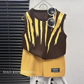 TZ04 ชุดเสื้อกั๊ก กางเกงขาสั้น แฟชั่นฤดูร้อน สไตล์เกาหลี 2024 Baby Hero