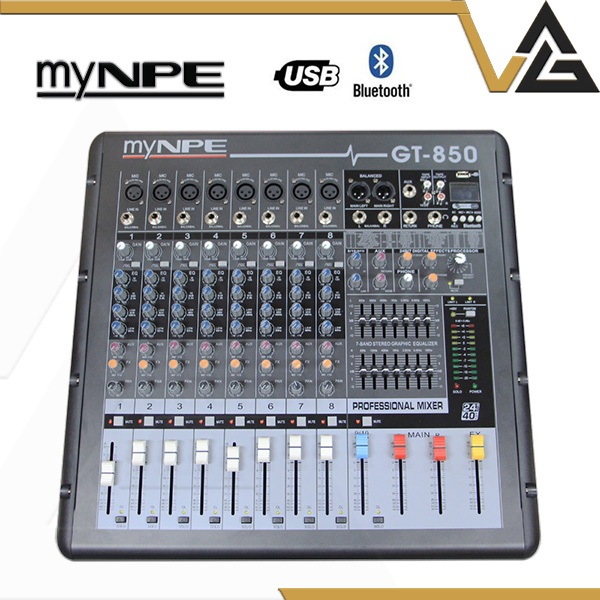 myNPE GT-850 เพาเวอร์มิกซ์ EQ 4 band Power mixer bluetooth Aux NPE แอมป์ บลูทูธ ขยายเสียง มิกเซอร์