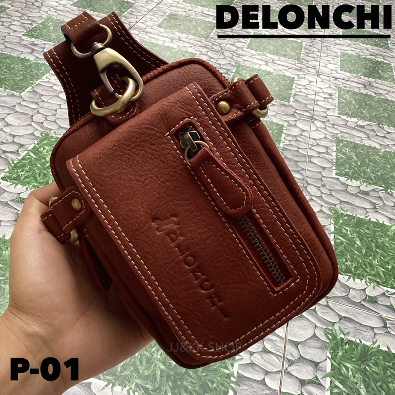 De’lonchi กระเป๋าร้อยเข็มขัดหนังแท้ รุ่นP-01 ซองหนังใส่โทรศัพท์ ใส่มือถือ3เครื่อง เหน็บเอวหนังแท้ กป.ผู้ชาย