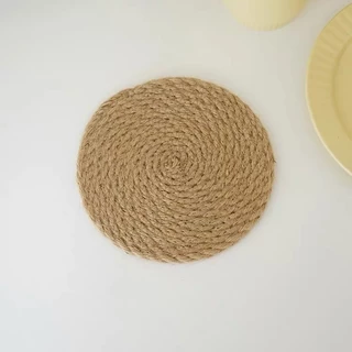 OurHome [พร้อมส่ง] แผ่นรองจานฉนวนกันความร้อนลายผ้าลินิน Flax weaving insulated placemat ที่รองแก้วทำจากผ้าลินิน