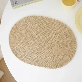 OurHome [พร้อมส่ง] แผ่นรองจานฉนวนกันความร้อนลายผ้าลินิน Flax weaving insulated placemat ที่รองแก้วทำจากผ้าลินิน