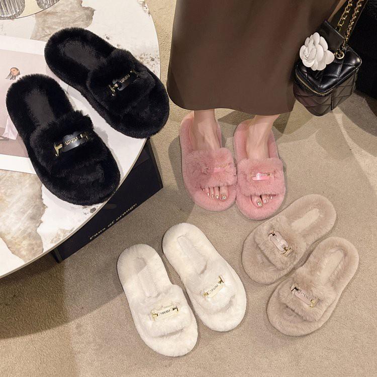 My shoes C3 (ไม่มีกล่อง) รองเท้าแตะฟรุ้งฟริ้งขนมิ้งน่ารัก รองเท้าสลิปเปอร์ เสริมส้น 3.5 ซม.