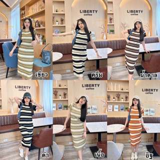 Dzaishop💕ชุดเดรสไหมพรมลายริ้ว คาดเส้นสลับสี🌹รุ่นนี้สาวอวบ สา…