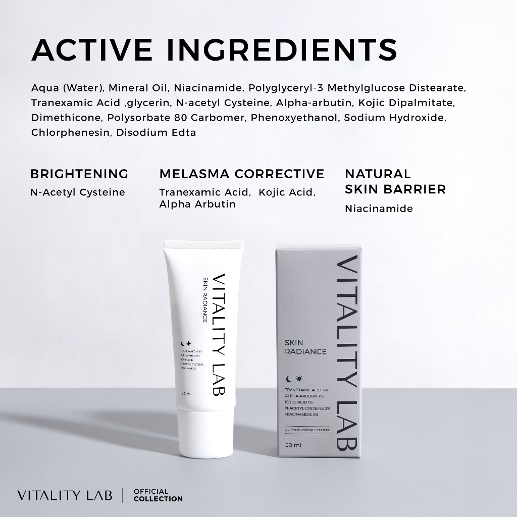 Skin Radiance: สกินเรเดียนซ์ สกินแคร์บำรุงผิวหน้าสำหรับผู้มีปัญหาหมองคล้ำ ฝ้า กระ จุดด่างดำ รอยสิว VITALITY LAB รูปที่ 3