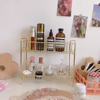 Gold double-Layer Countertopห้องน้ำห้องครัวRackชั้นยืนRackห้องนอนเครื่องสำอางน้ำหอมStorageและองค์กรRack