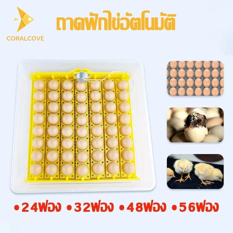 coralcoveshop ถาดฟักไข่ รางฟักไข่ กลับไข่อัตโนมัติ ฟักไข่ไก่ นก พร้อมมอเตอร์ 24/32/48/56/70ฟอง 220V
