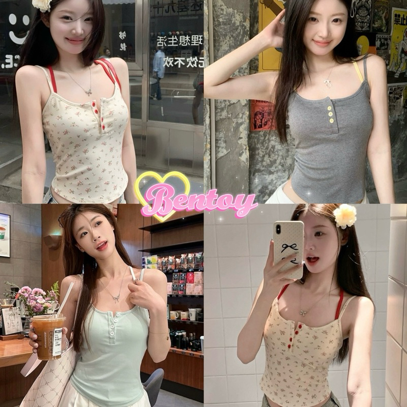 bentoy(6620)เสื้อสายเดี่ยวมีฟองน้ำ ดีเทลแต่งสองชิ้น กระดุมหน้าอกเปิดได้จริง ผ้านิ่มใส่สบาย