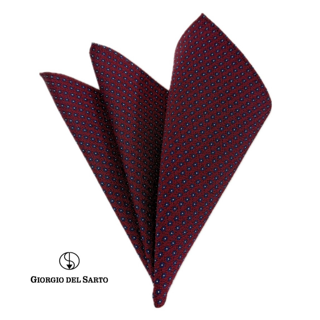 GIORGIO DEL SARTO Silk Red Pocket Square ผ้าเสียบสูทสีแดงไหม 100%Silk