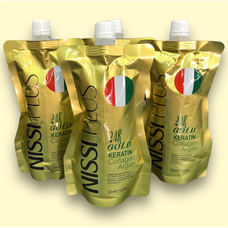 NISSI PLUS (แท้💯/ส่งไว)24K Gold Keratin Collagen Argan 500 ml. 1 ถุง