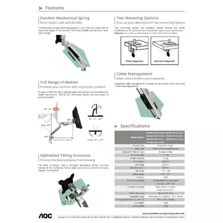 ขาตั้งจอ AOC AM400 Series Single Desk Monitor Arm for monitors from 17" to 34" รองรับน้ำหนัก 2-9kg - รับประกัน 3 ปี