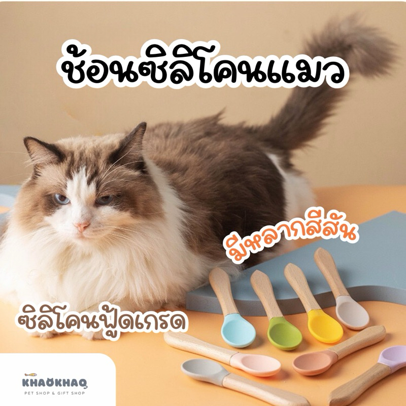 ( พร้อมส่ง ) ช้อนซิลิโคน ด้ามไม้ ช้อนซิลิโคนไม้ ช้อนสำหรับสัวต์เลี้ยง ช้อนแมว ช้อนสุนัข ช้อนอาหารเปียก ช้อนซิลิโคนเด็ก