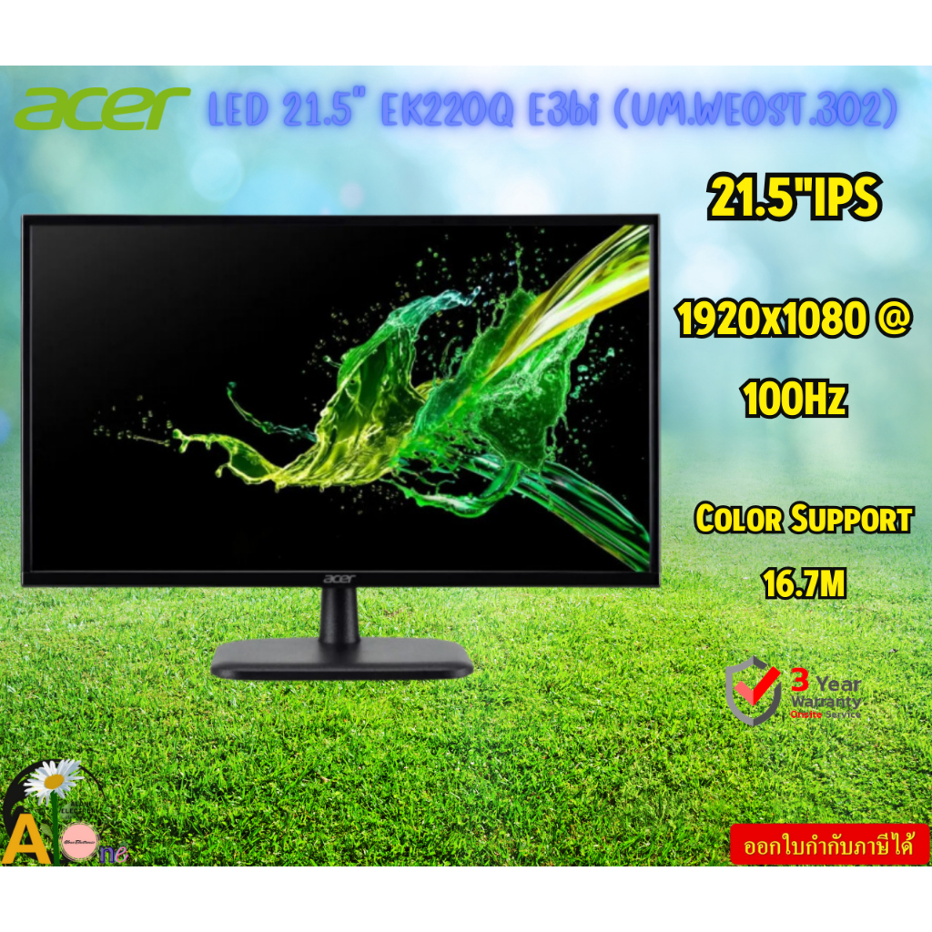 Monitor Acer LED 21.5" EK220Q E3bi (UM.WE0ST.302) IPS 1920x1080  100Hz Color Support	16.7M รับประกัน