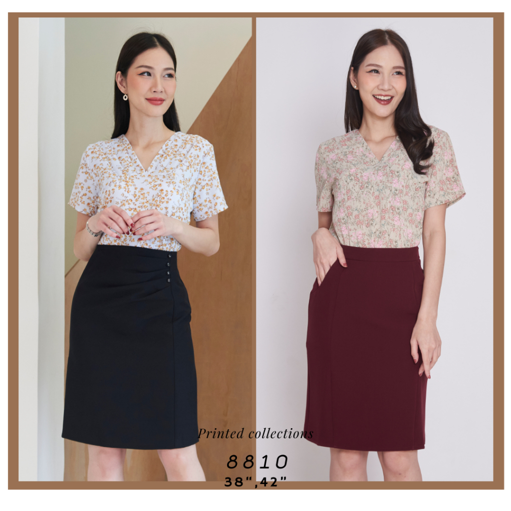 *Laboratory* เสื้อพิมพ์ลาย ทรงคอวีเย็บขอบซ้อน 8810 ลาย