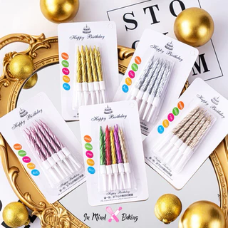 (พร้อมส่ง ) เทียนวันเกิด เทียนแฟนซี เทียนปักเค้กวันเกิดสวยๆราคาถูก(สั้นเมทัลลิคแชมเปญ)